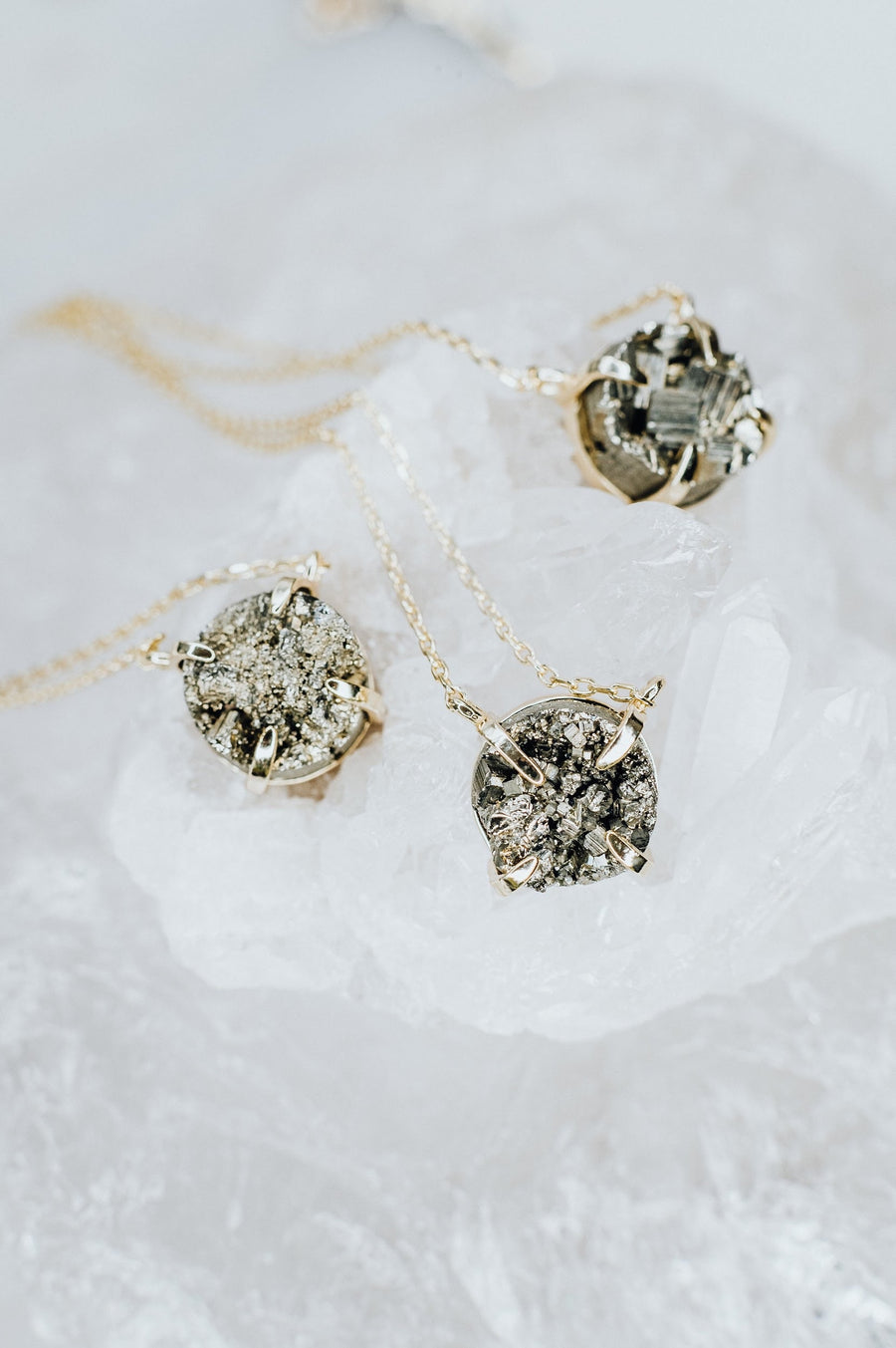 Pyrite silver and 14K gold plated necklace
