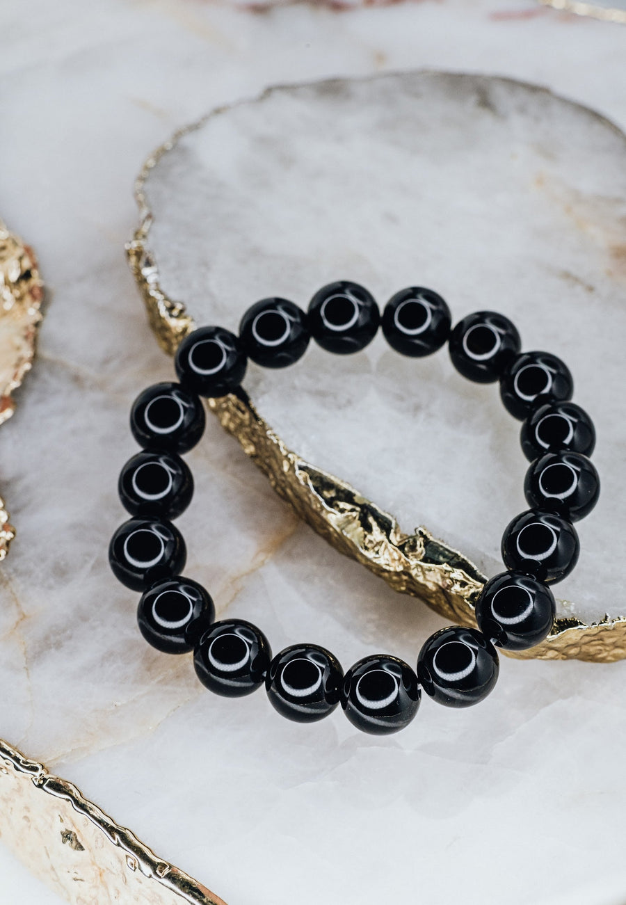Bracelet de perles en onyx noir 12 mm