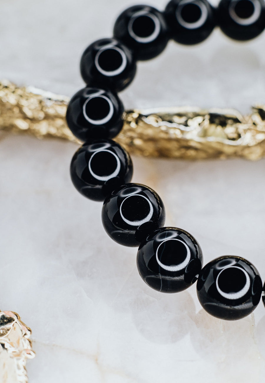 Bracelet de perles en onyx noir 12 mm