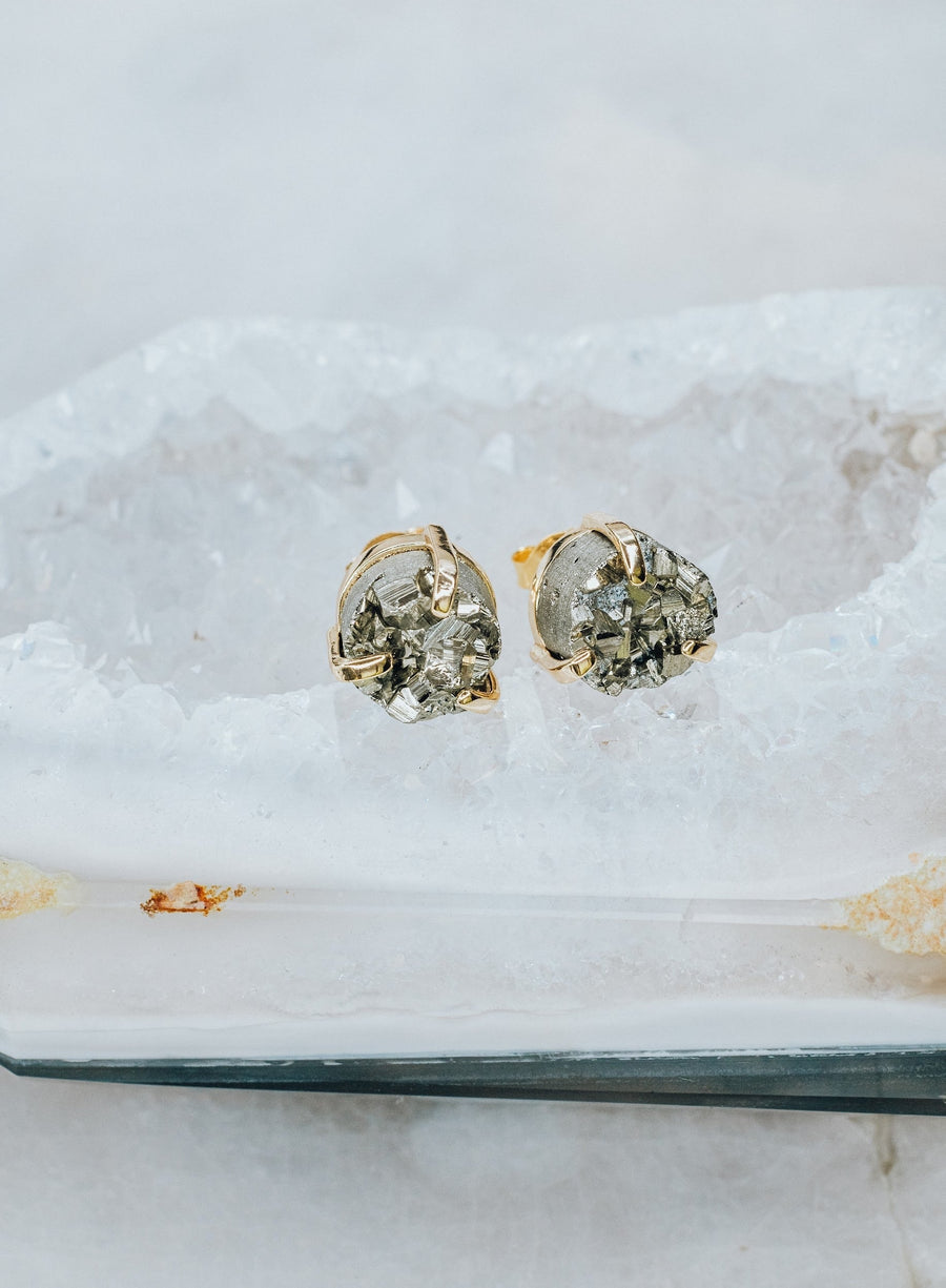 Boucles d’oreilles puces en pyrite argenté