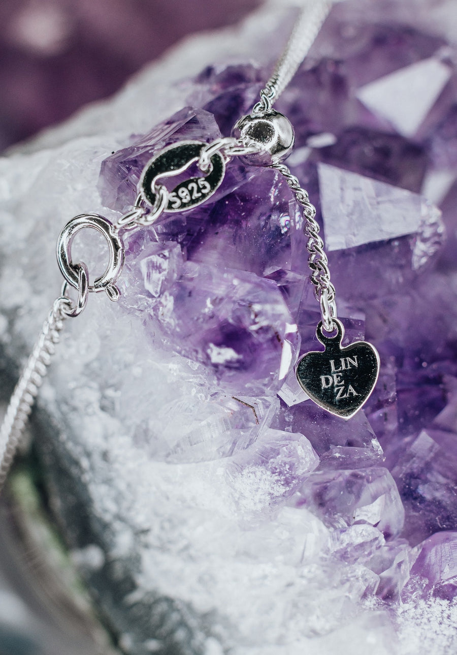 Rose quartz silver heart necklace snake chain