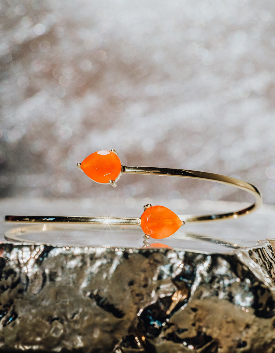 Bracelet larme double en cornaline plaqué or