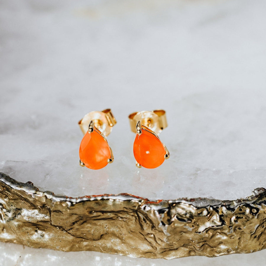 Boucles d'oreilles larme en cornaline plaquées or