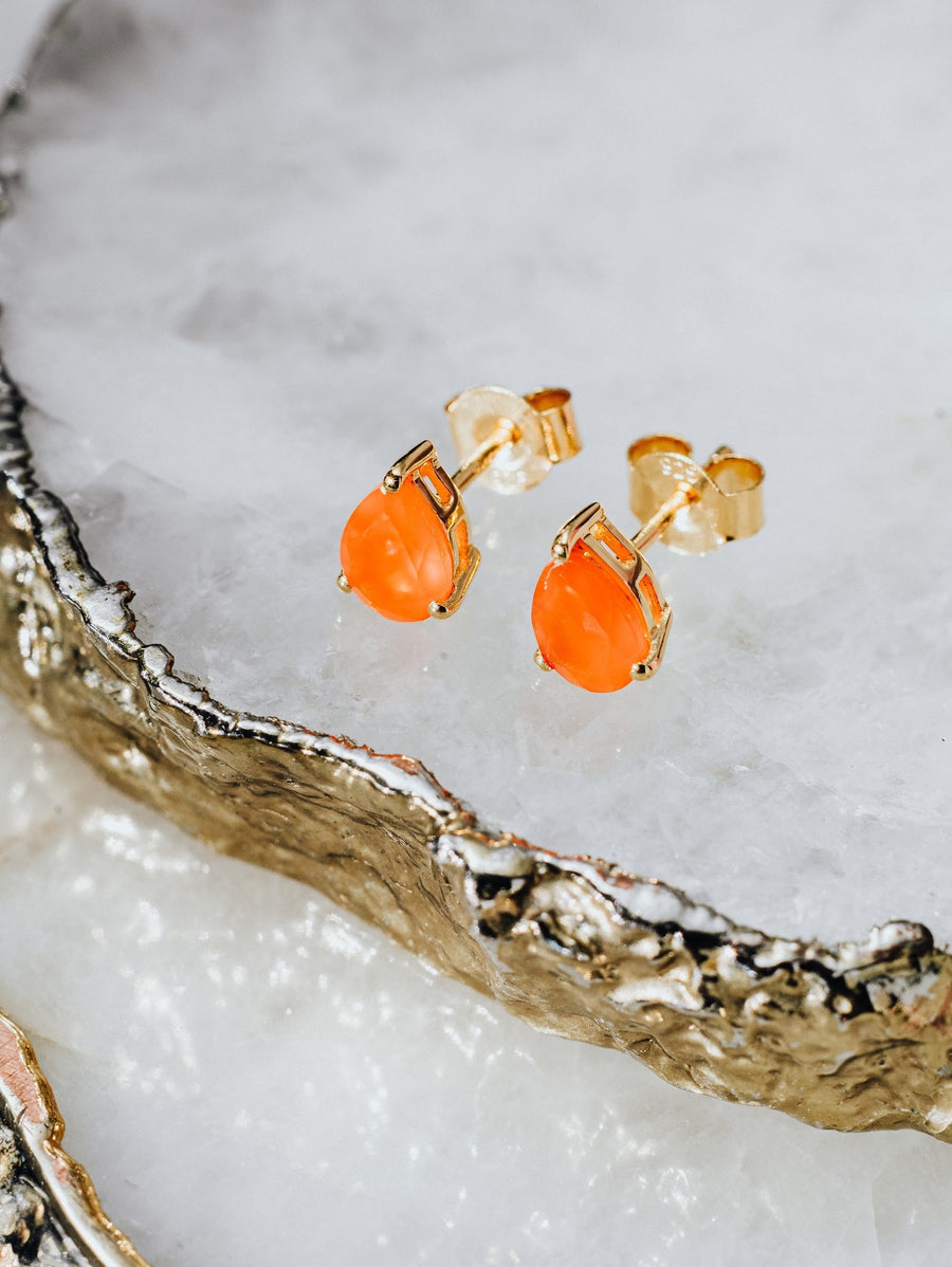 Boucles d'oreilles larme en cornaline plaquées or