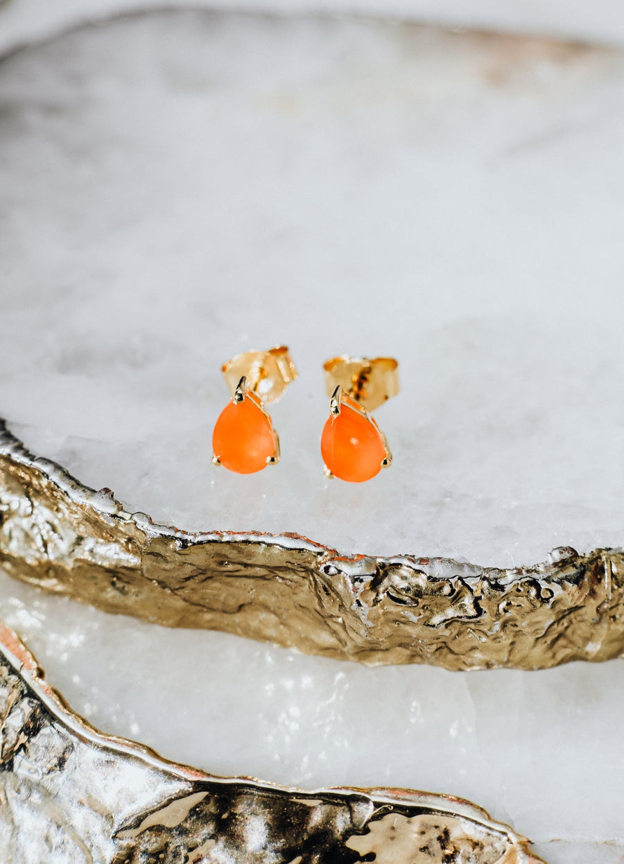 Boucles d'oreilles larme en cornaline plaquées or
