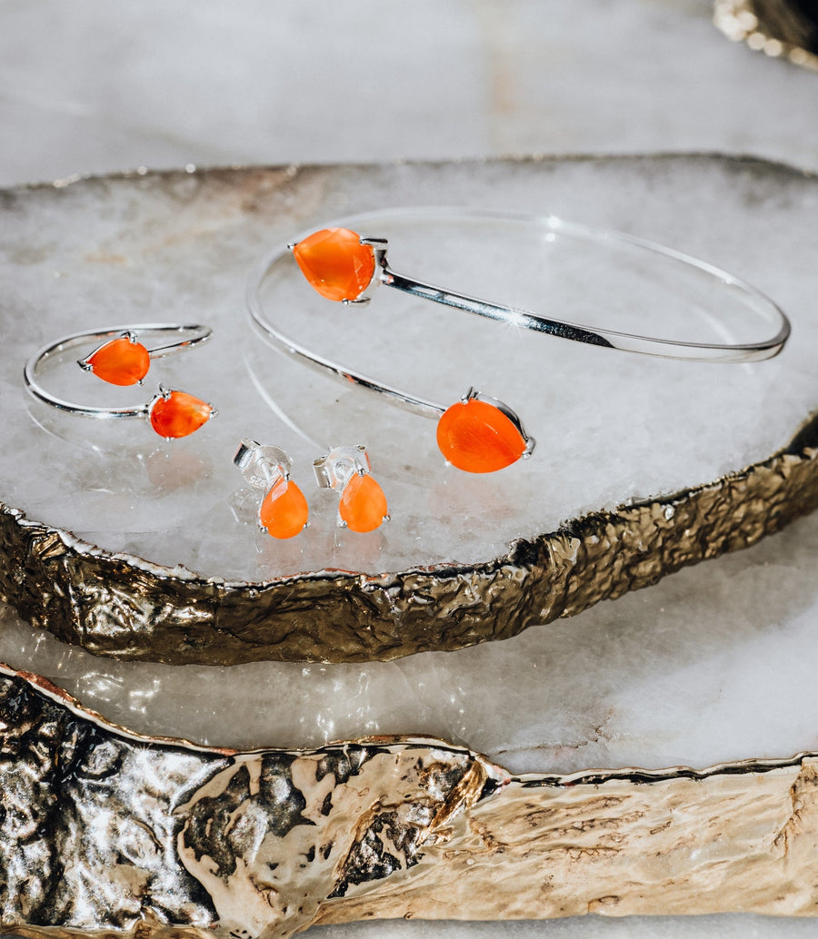 Teardrop carnelian silver double ring
