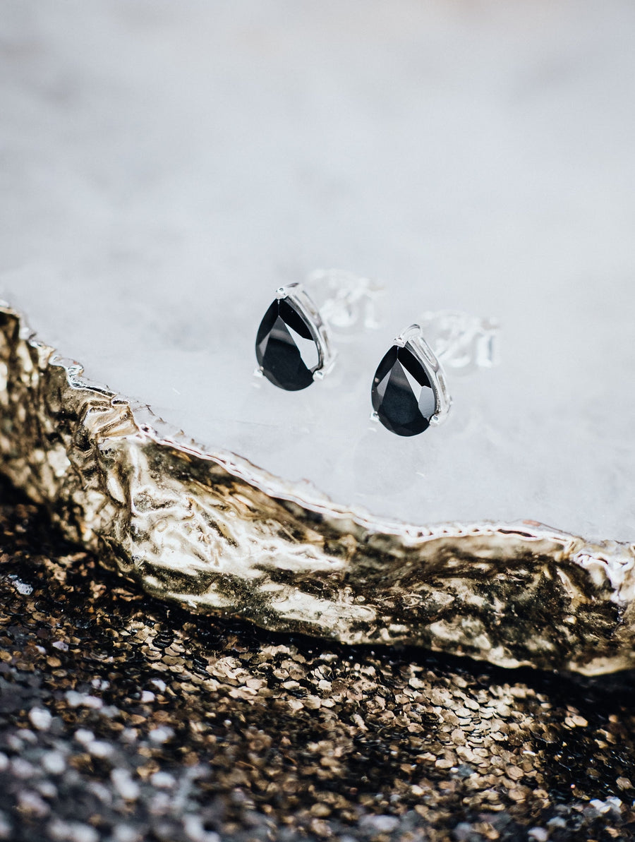 Boucles d'oreilles larme en onyx noir
