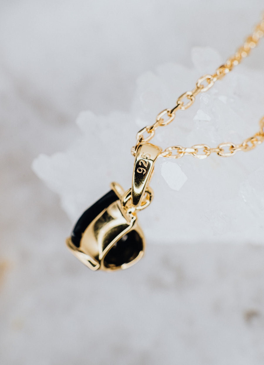 Teardrop black onyx necklace gold plated