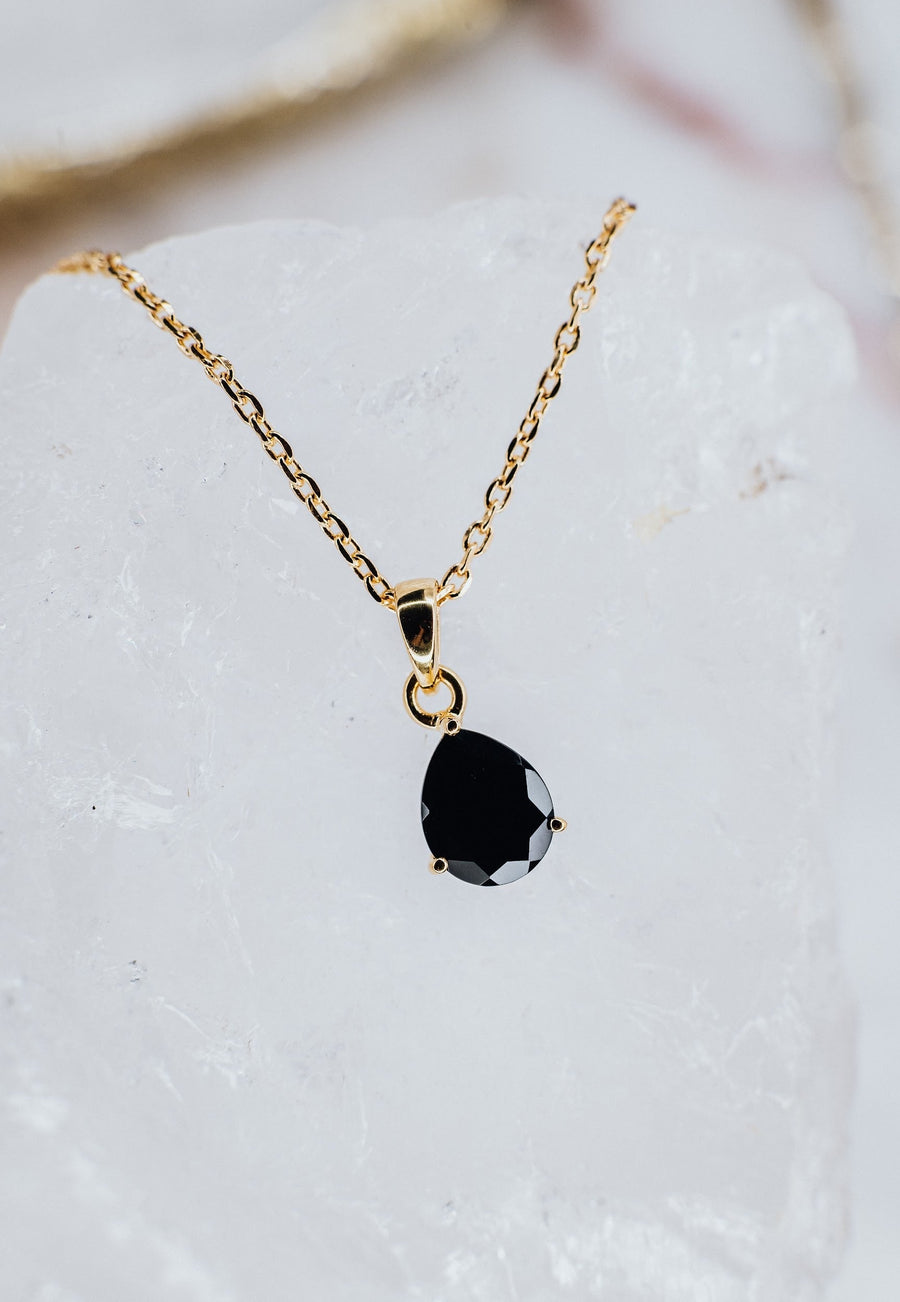 Teardrop black onyx necklace gold plated