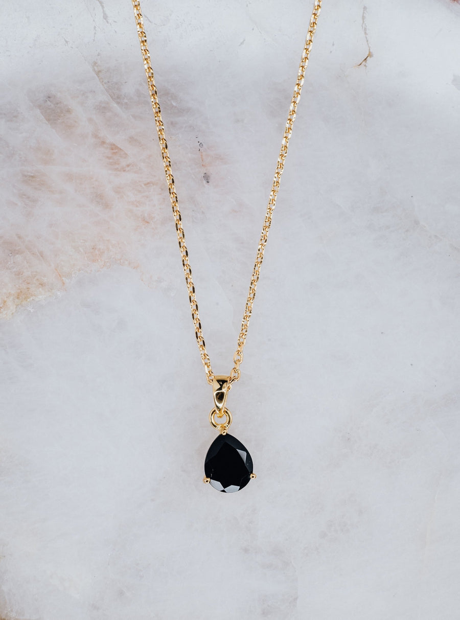 Teardrop black onyx necklace gold plated