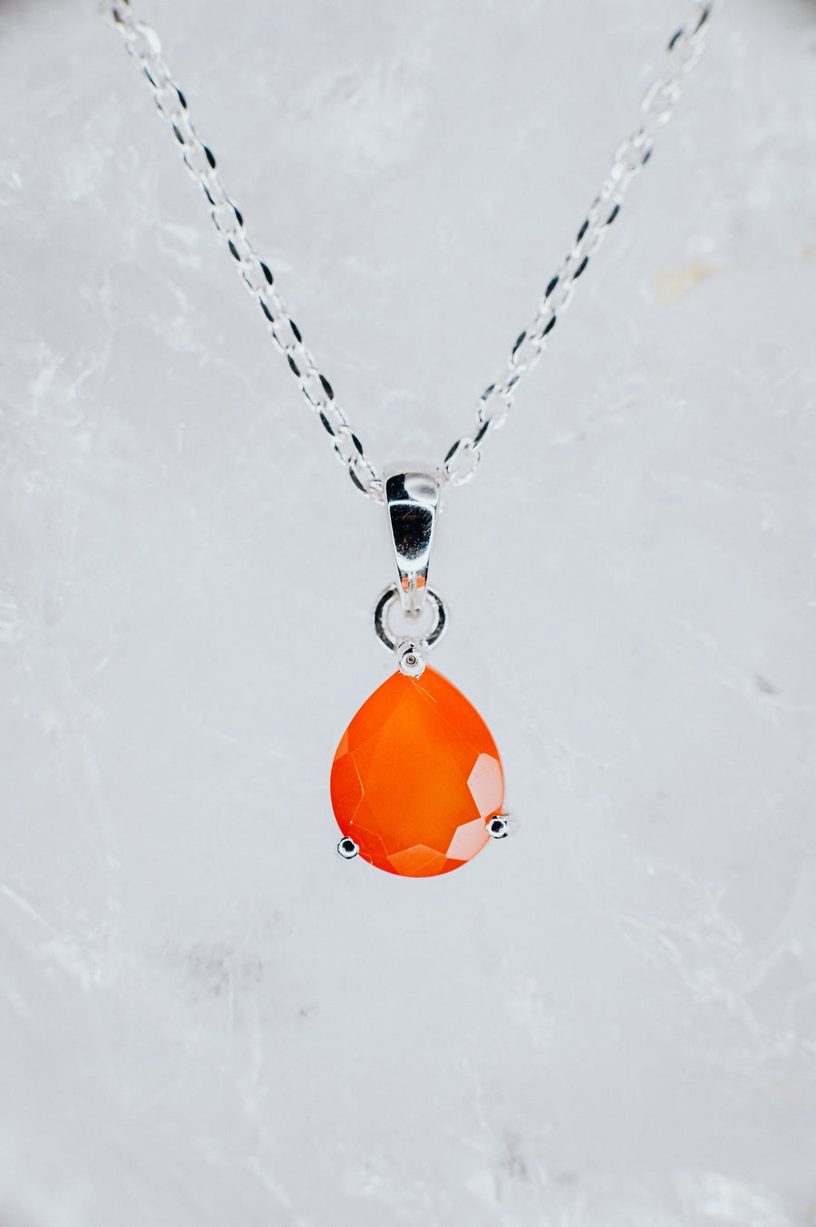 Teardrop carnelian silver necklace