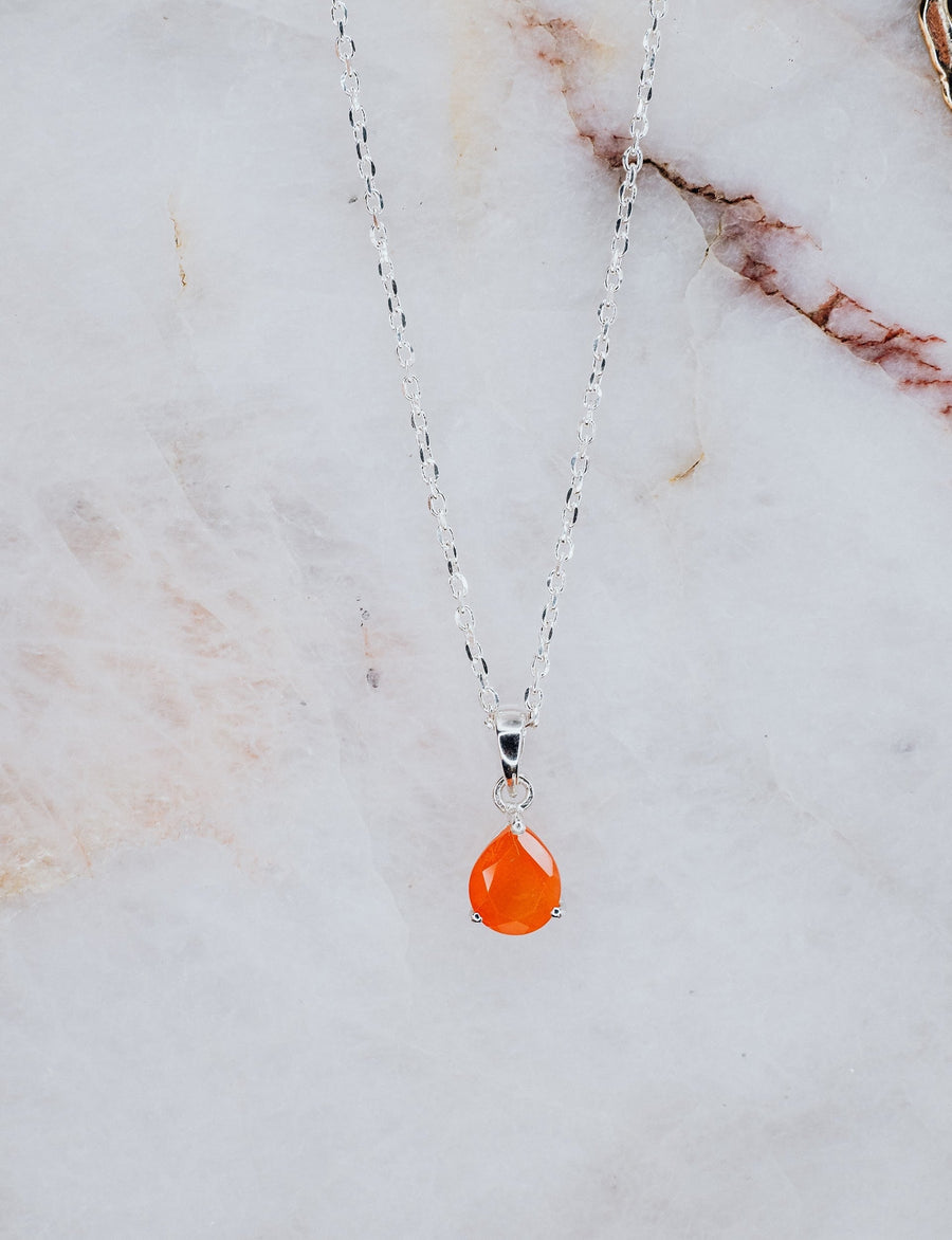 Teardrop carnelian silver necklace