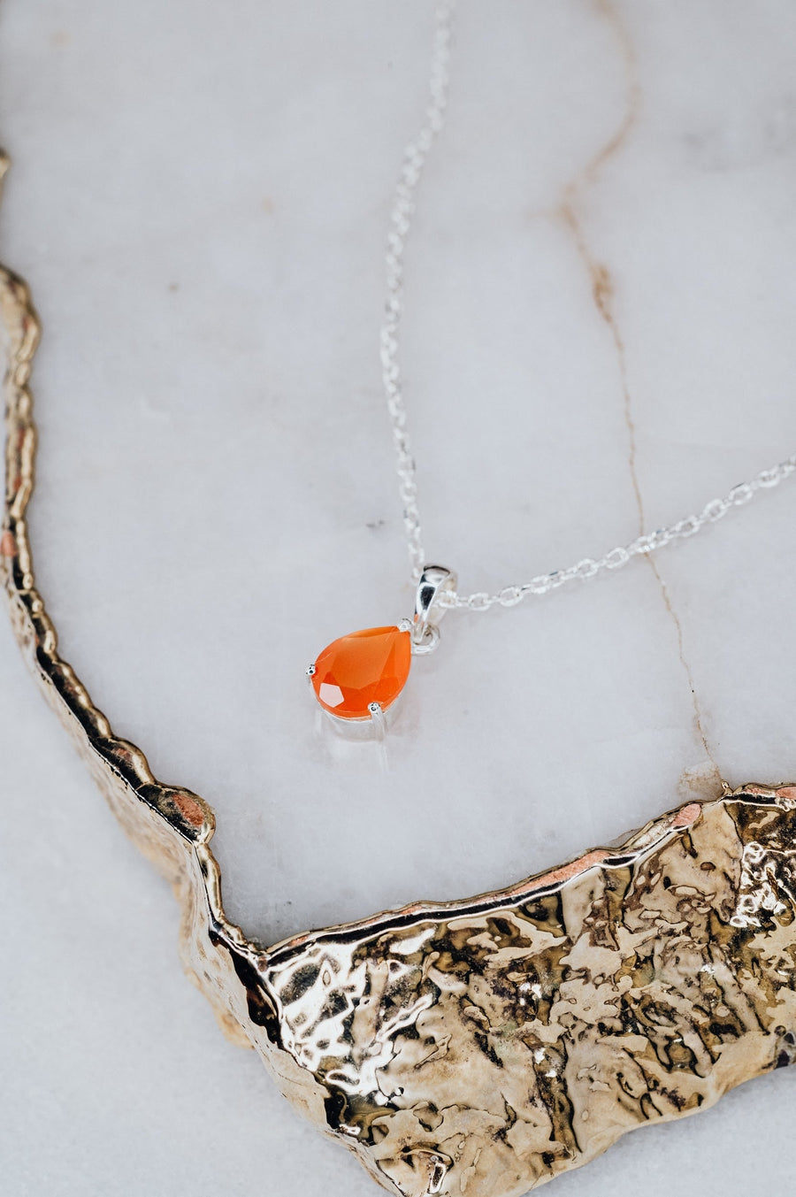 Teardrop carnelian silver necklace