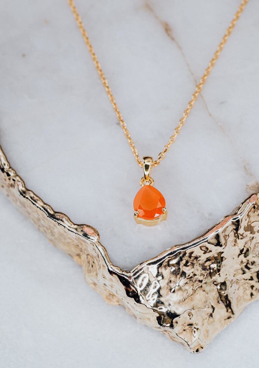 Teardrop carnelian necklace gold plated