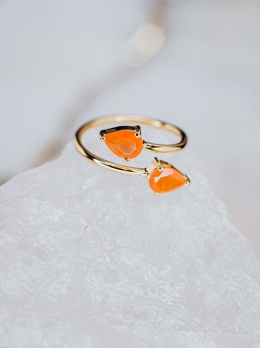 Teardrop carnelian double ring 18K gold plated