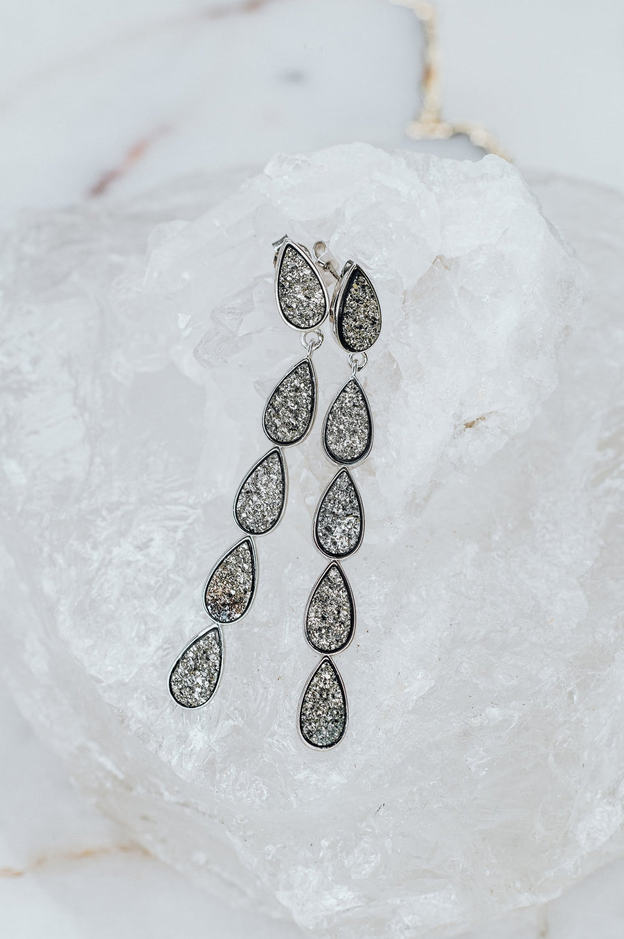 Boucles d'oreilles larme en quartz druzy