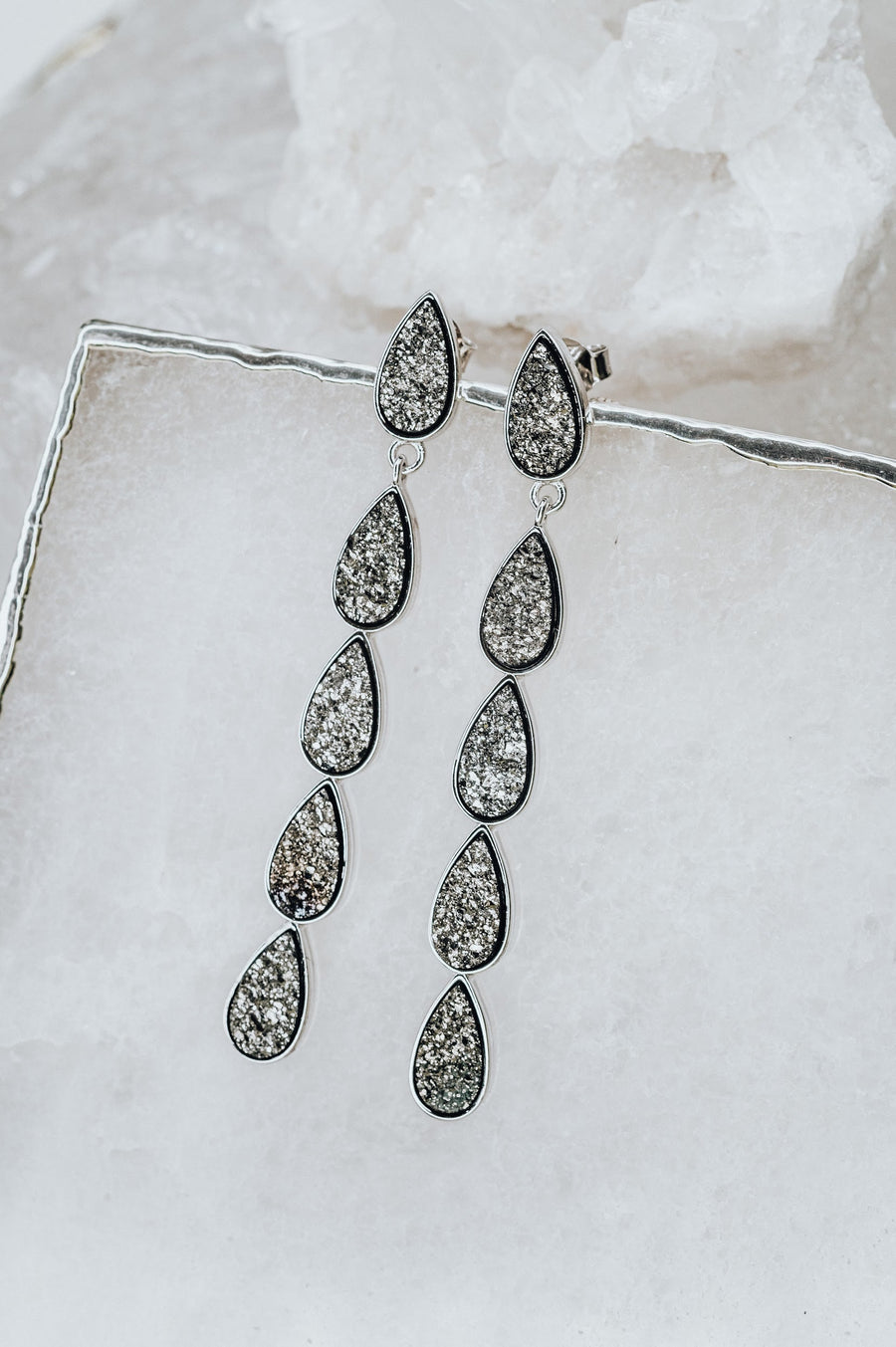 Boucles d'oreilles larme en quartz druzy
