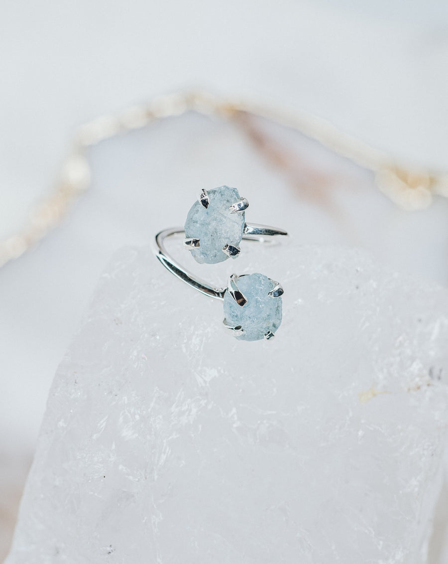 Bague double en aigue-marine