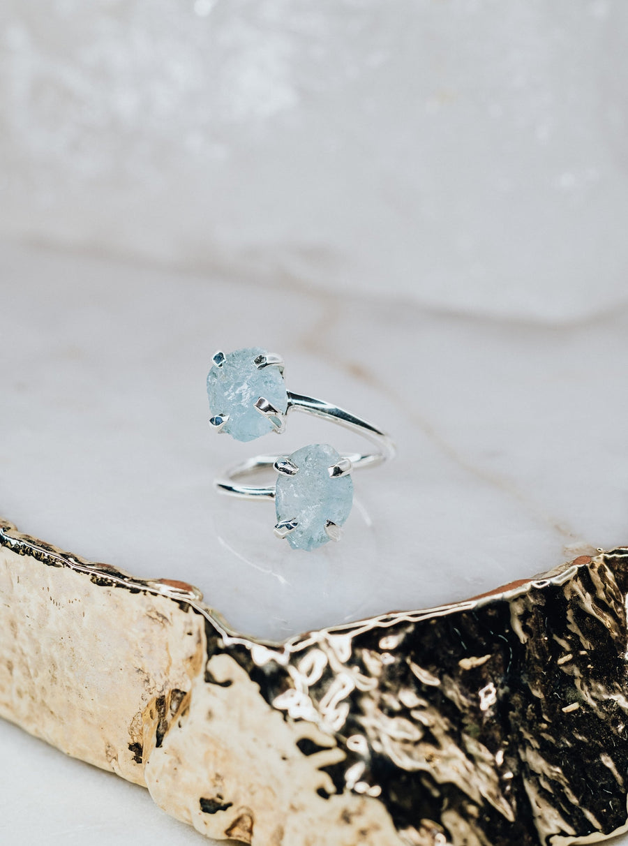 Bague double en aigue-marine