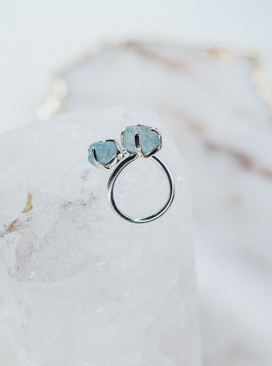 Bague double en aigue-marine