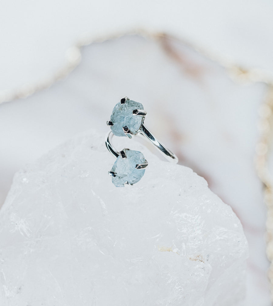 Bague double en aigue-marine