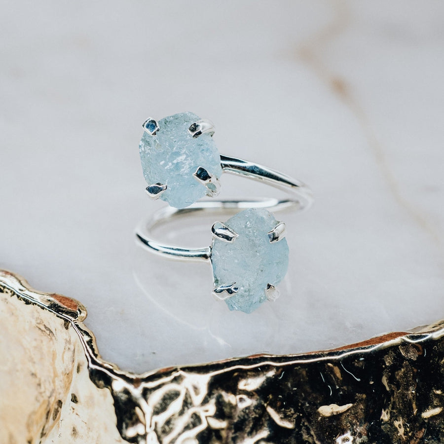 Bague double en aigue-marine
