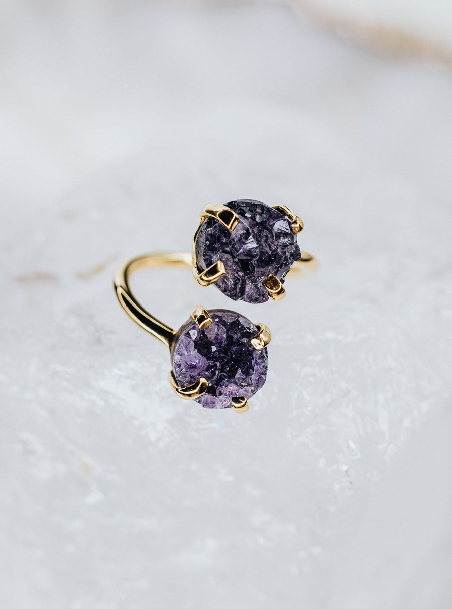 Bague double en améthyste plaquée or 18K