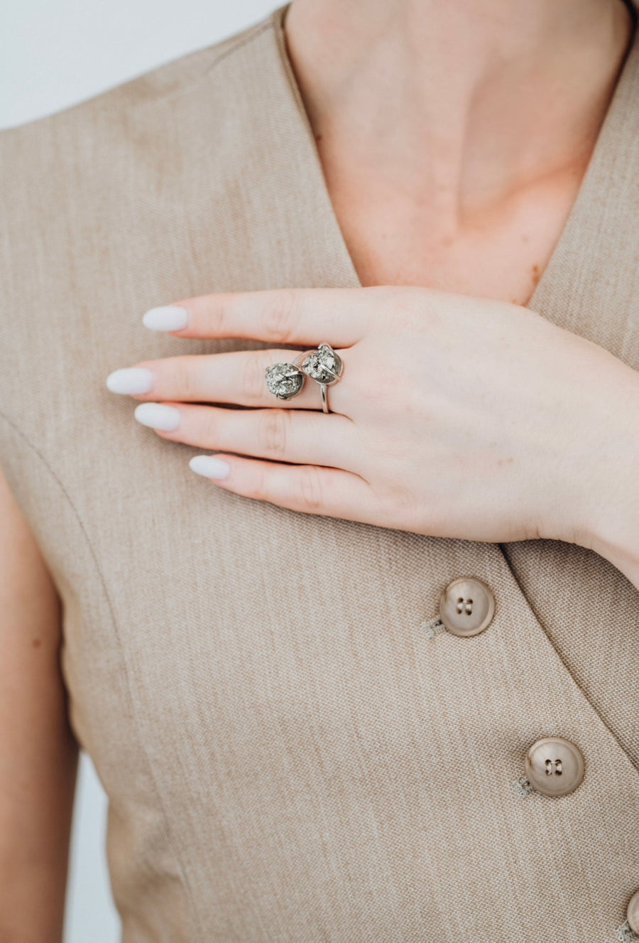 Pyrite silver ring