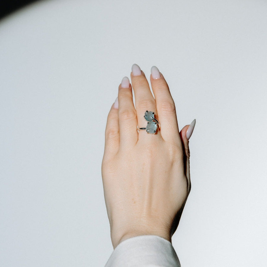 Bague double en aigue-marine