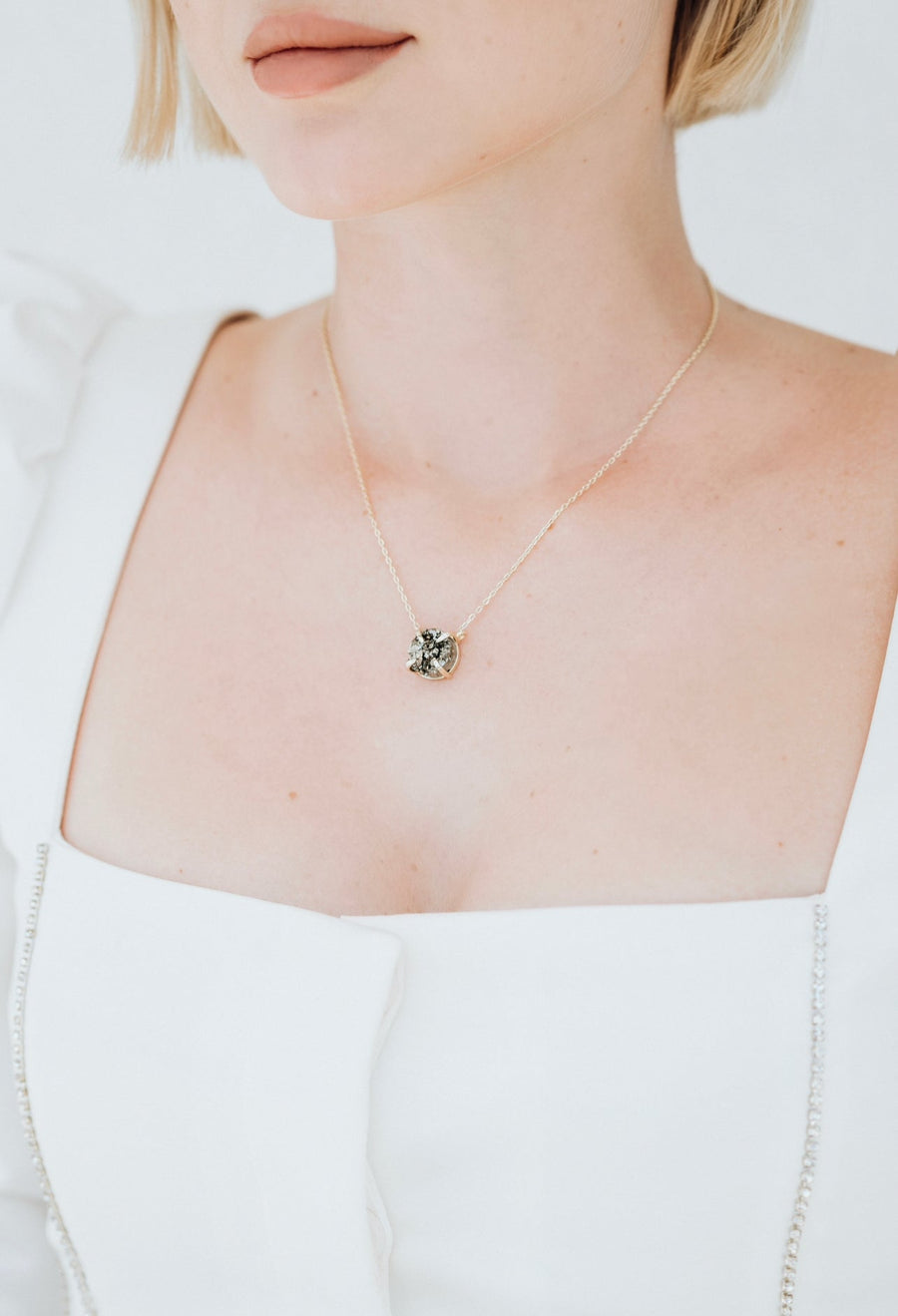 Pyrite silver and 14K gold plated necklace