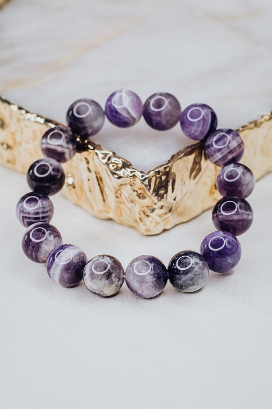 Bracelet en perles d’améthyste de 12 mm