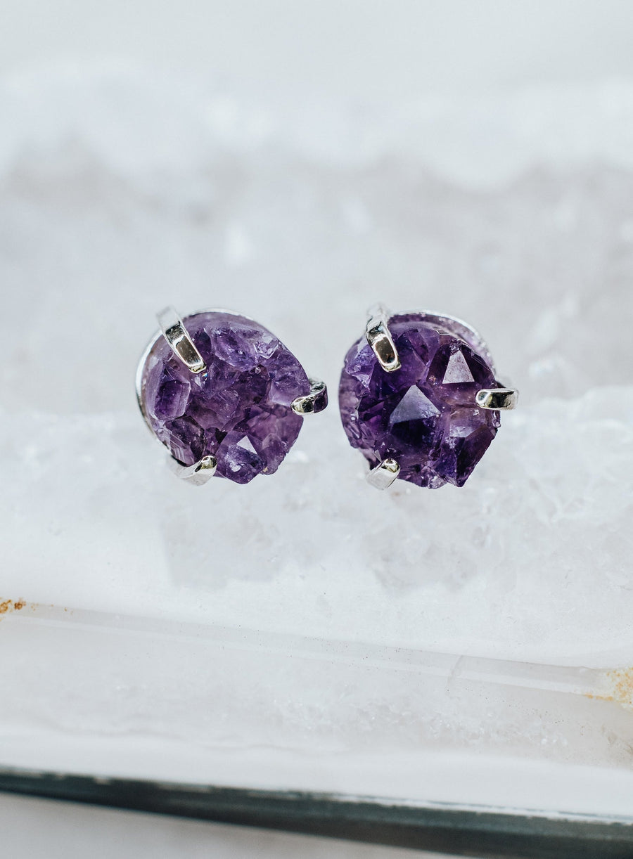 Boucles d'oreilles en argent avec améthyste