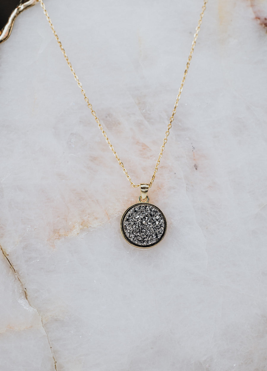 Quartz druzy silver necklace