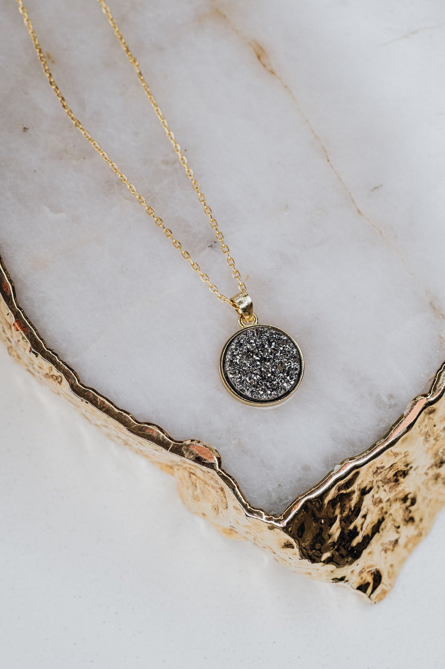 Quartz druzy silver necklace