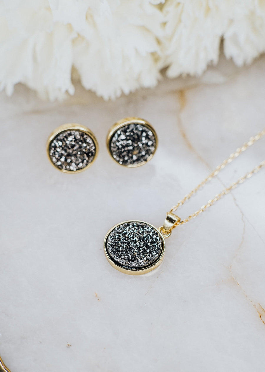 Quartz druzy silver necklace