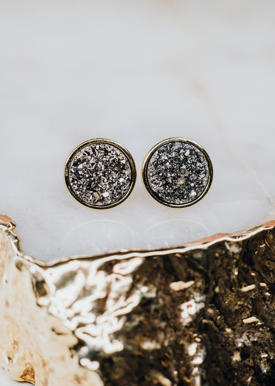Quartz druzy silver earrings