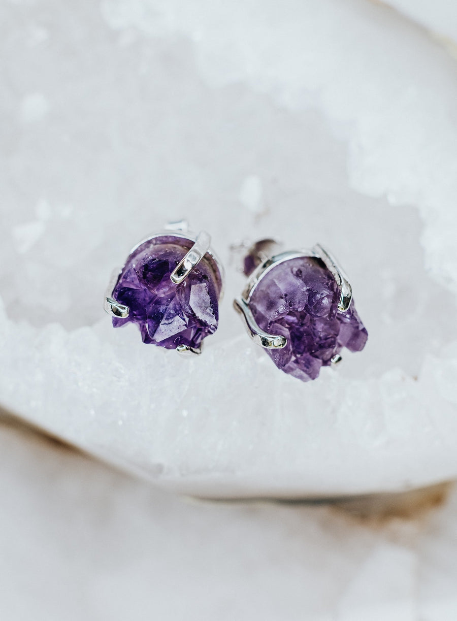 Boucles d'oreilles en argent avec améthyste