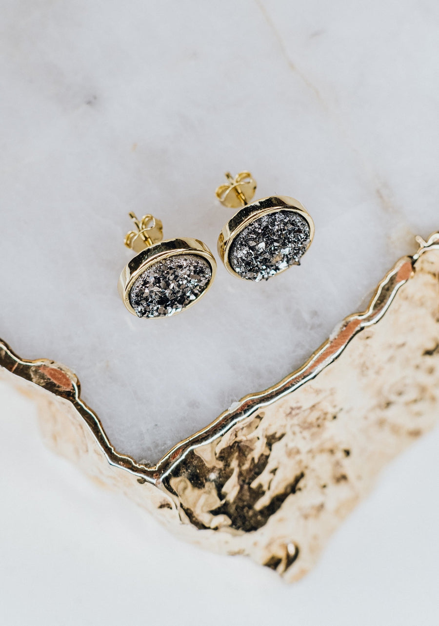 Quartz druzy silver earrings
