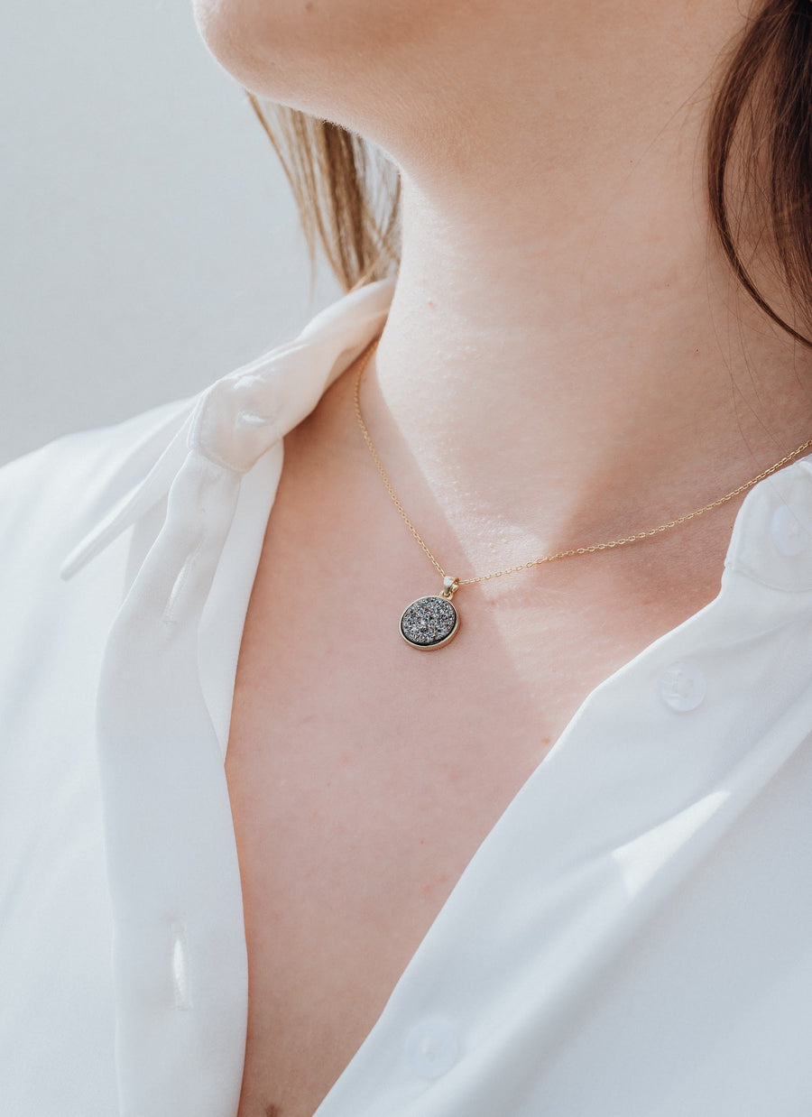 Quartz druzy silver necklace