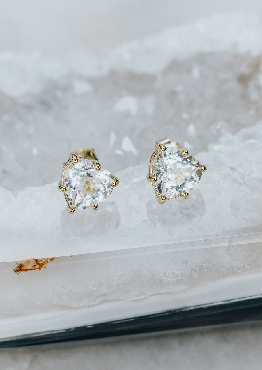 Boucles d'oreilles cœur en quartz clair