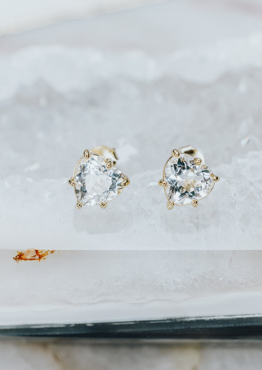 Boucles d'oreilles cœur en quartz clair