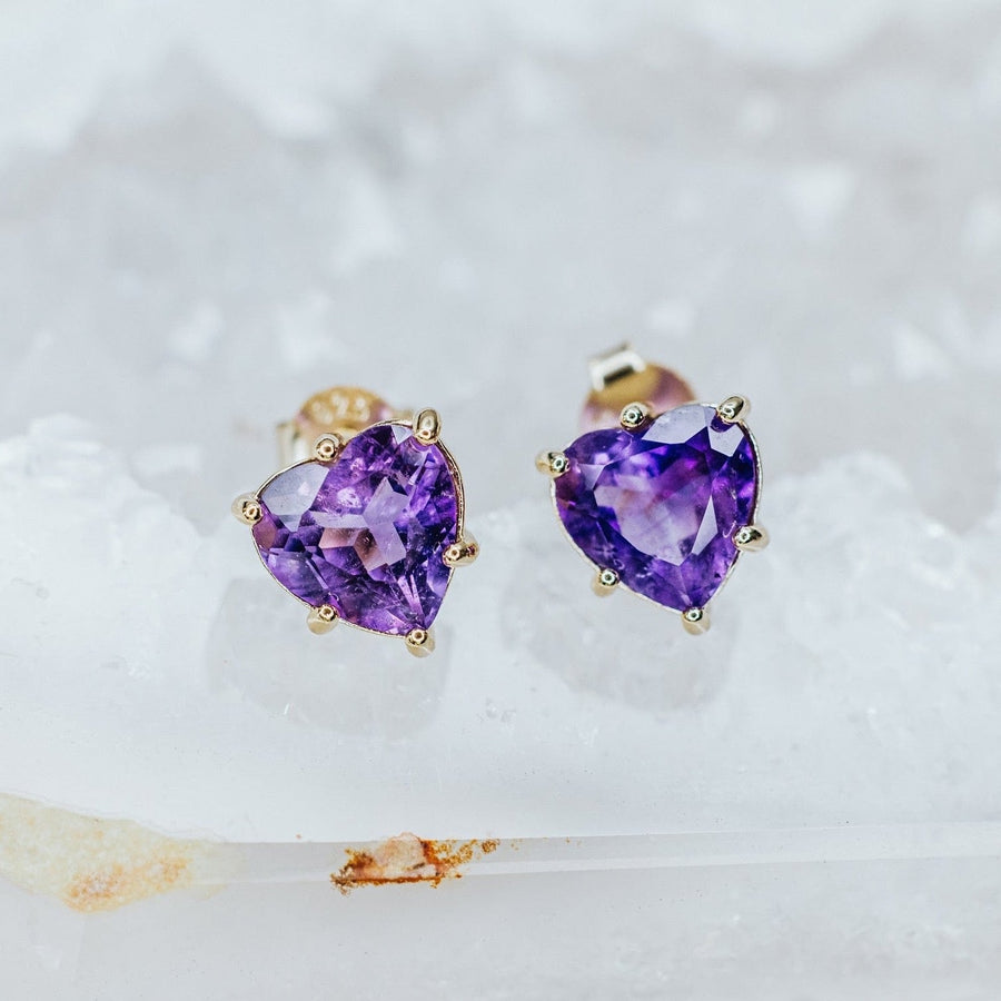 Boucles d'oreilles cœur en améthyste