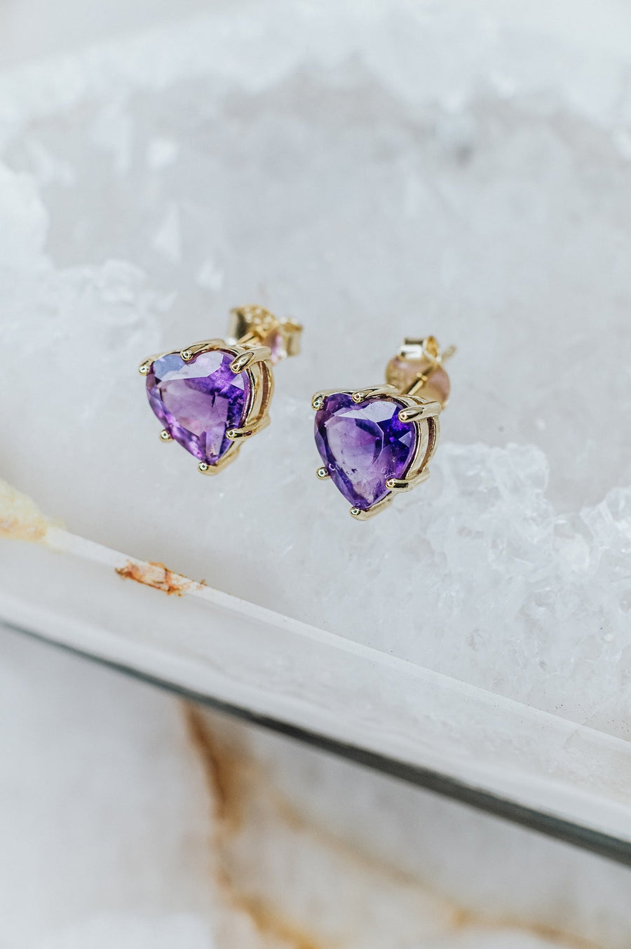Boucles d'oreilles cœur en améthyste