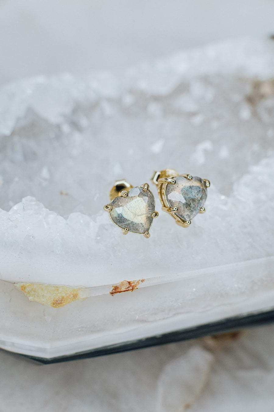 Boucles d'oreilles cœur en labradorite