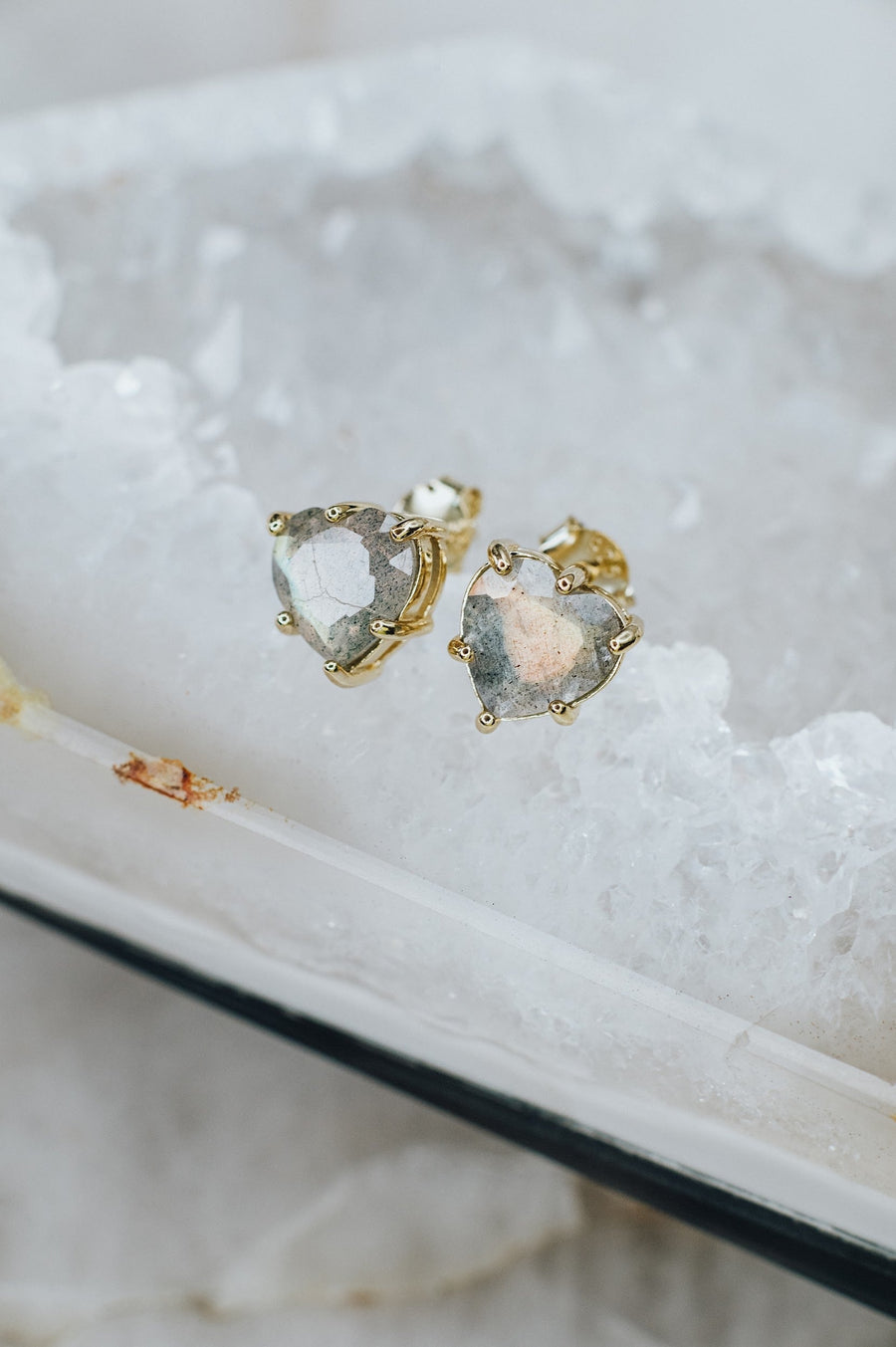 Boucles d'oreilles cœur en labradorite