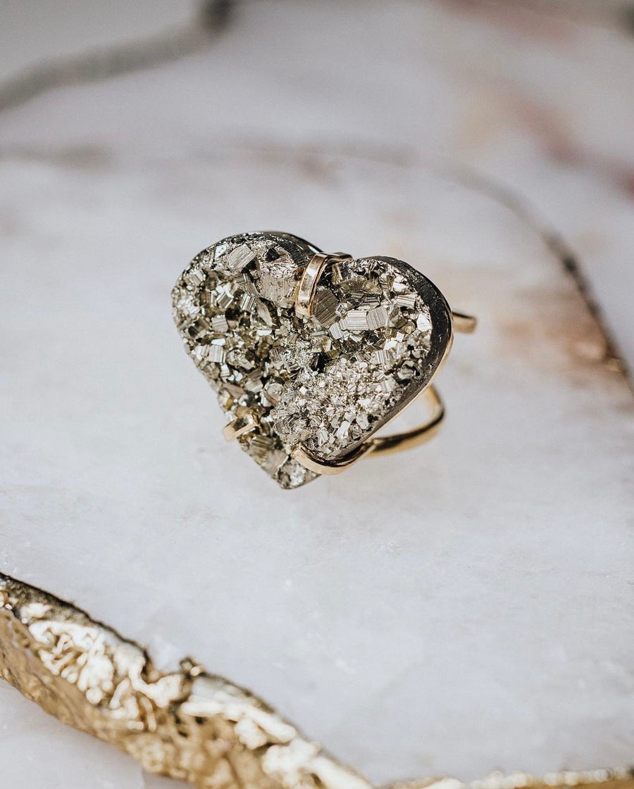 Bague coeur en pyrite plaquée or