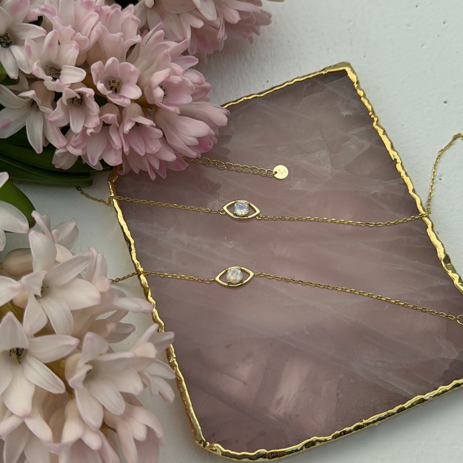 Moonstone eye necklace gold plated