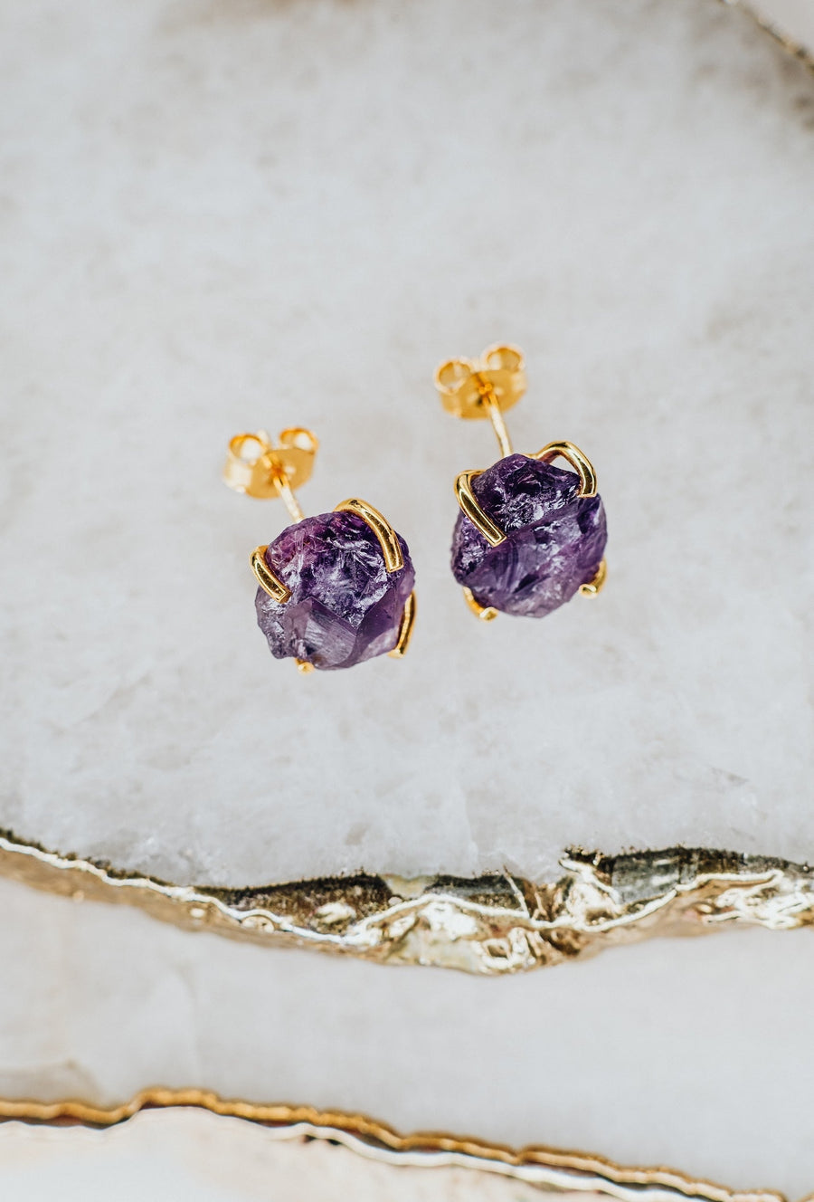 Boucles d'oreilles cloutées en améthyste